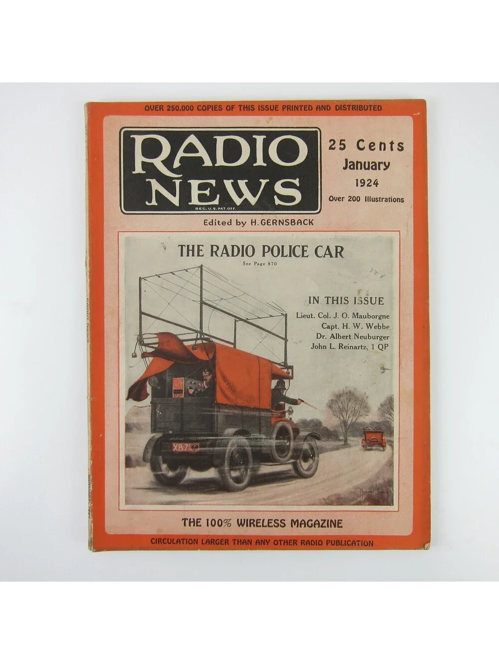 Radio News Magazine January 1924 The Radio Police Car Cover H. Gernsback Antique